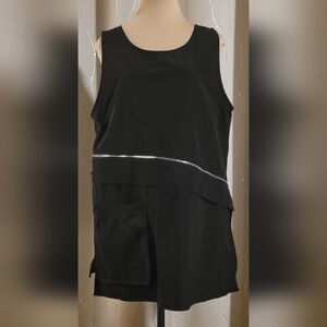 Sun Kim Black Architectural Asymmetrical Zip Vest Tunic Size M